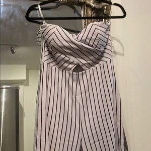 White and Black Striped Strapless Wide Leg Jumper